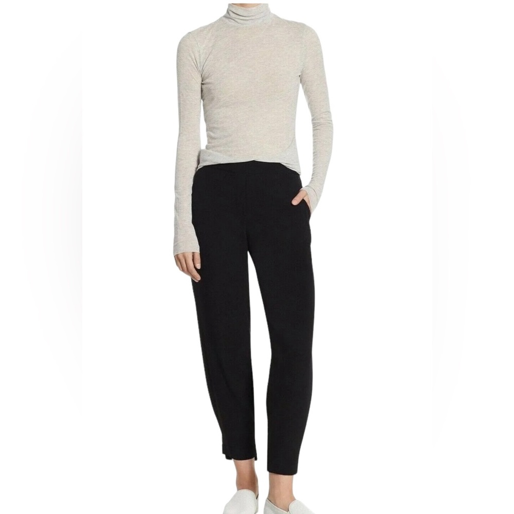THEORY Women's Black GENIE Elevate Crepe Button Hem Pull On Pants - SMALL